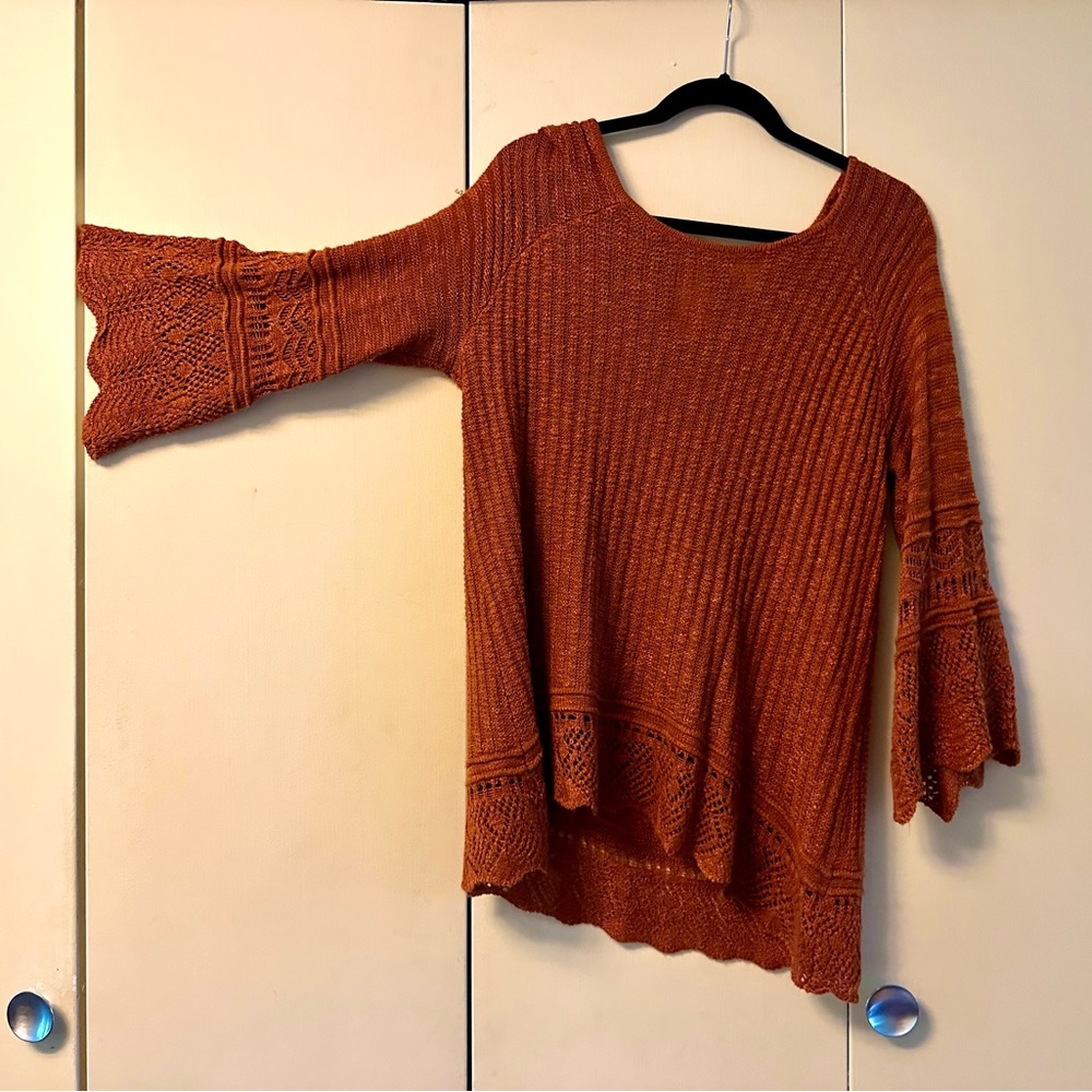 Stylish Knit Sweater Top with Bell Sleeves